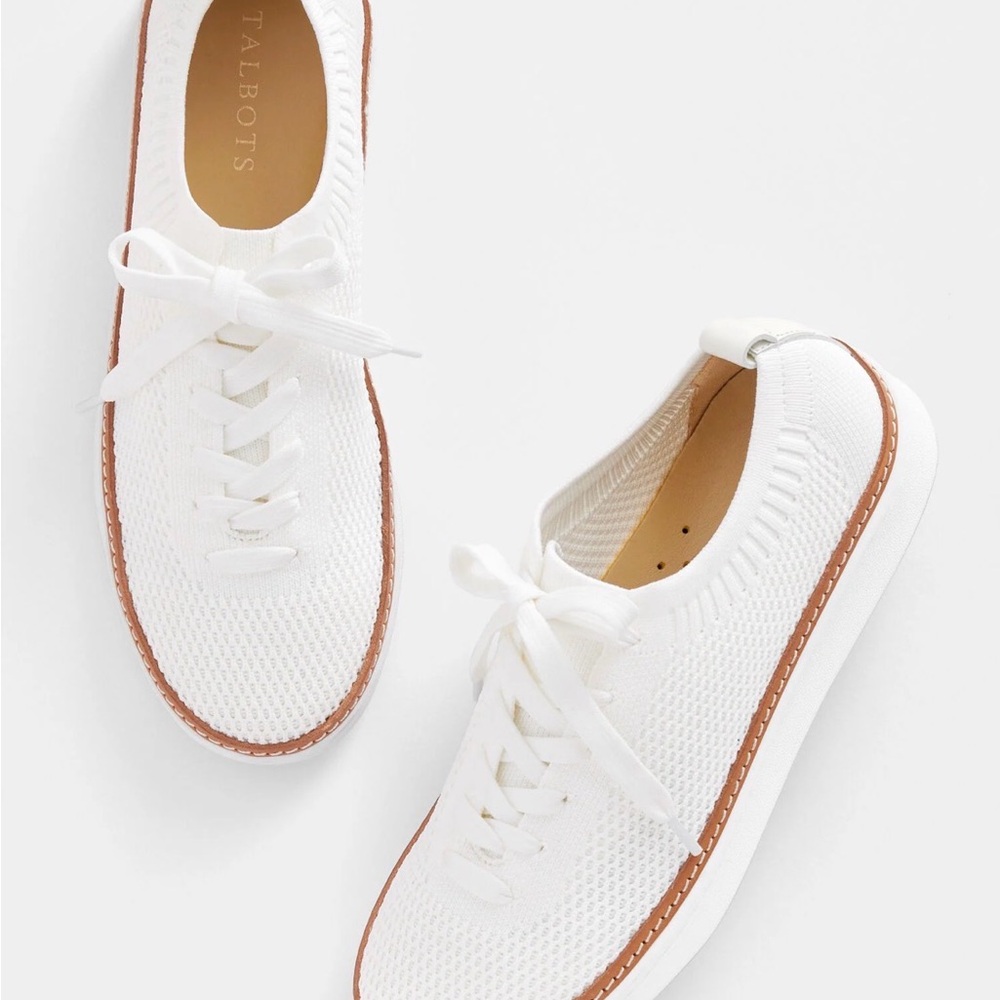 Talbots Women's White and Tan Knit Sneakers
